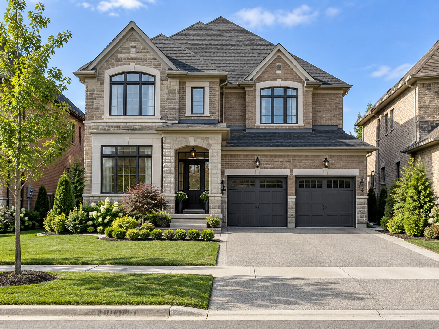 Ontario suburban brick-and-stone home with double garage